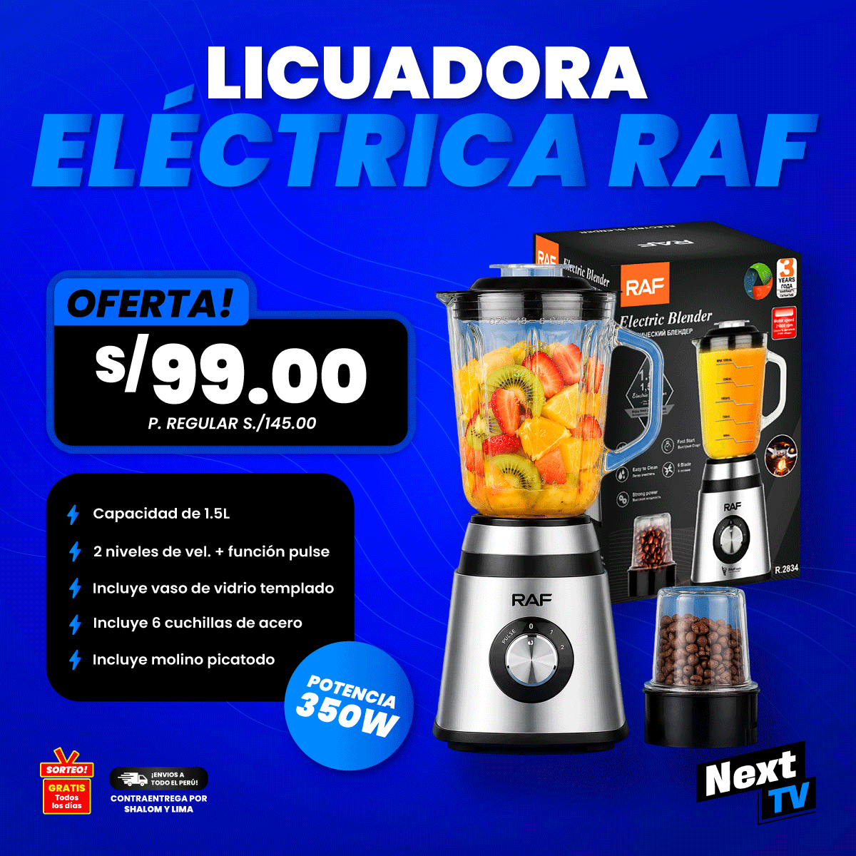 LICUADORA ELÉCTRICA RAF 1.5 LITROS 1000W