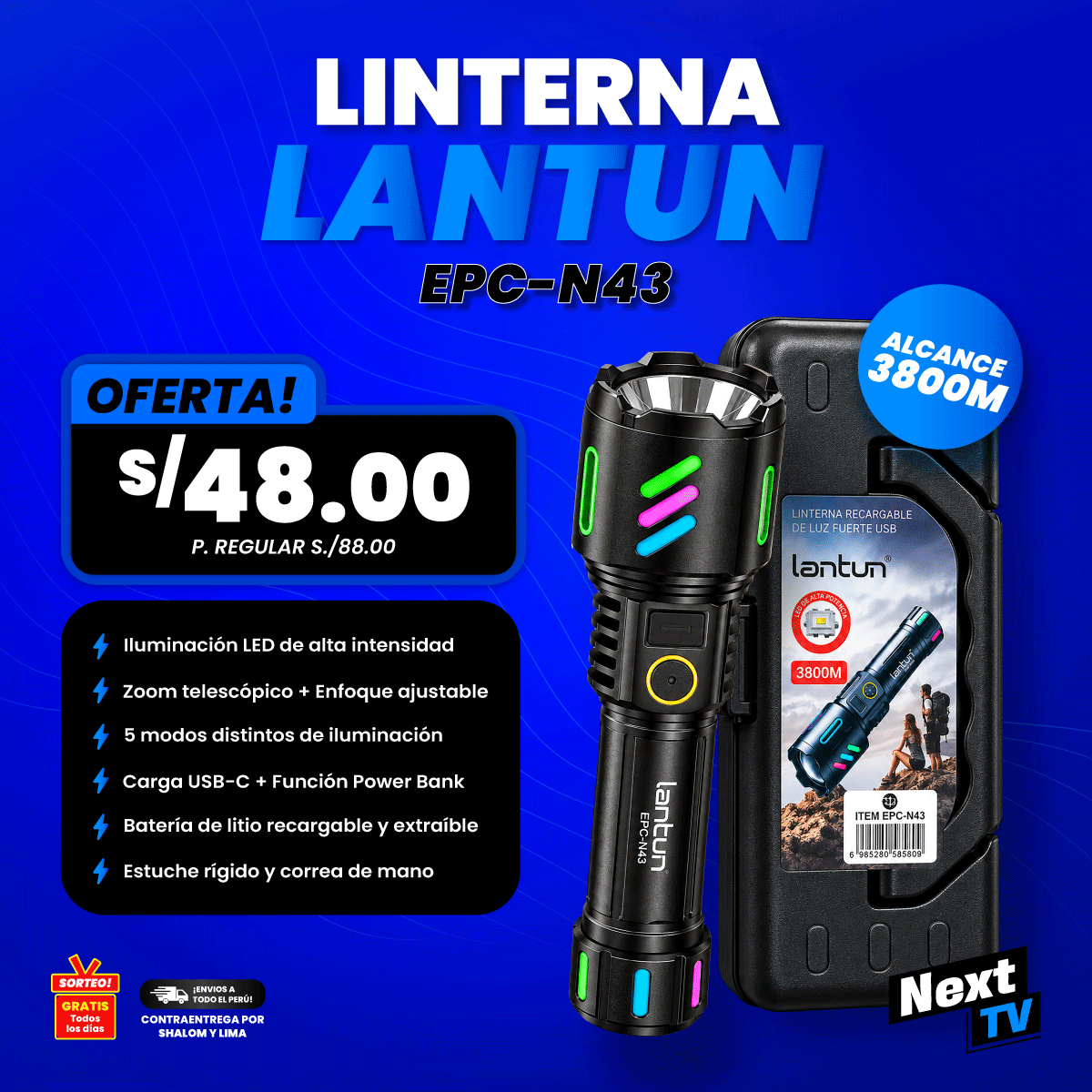 LINTERNA RECARGABLE LANTUN EPC-N43 - N2364