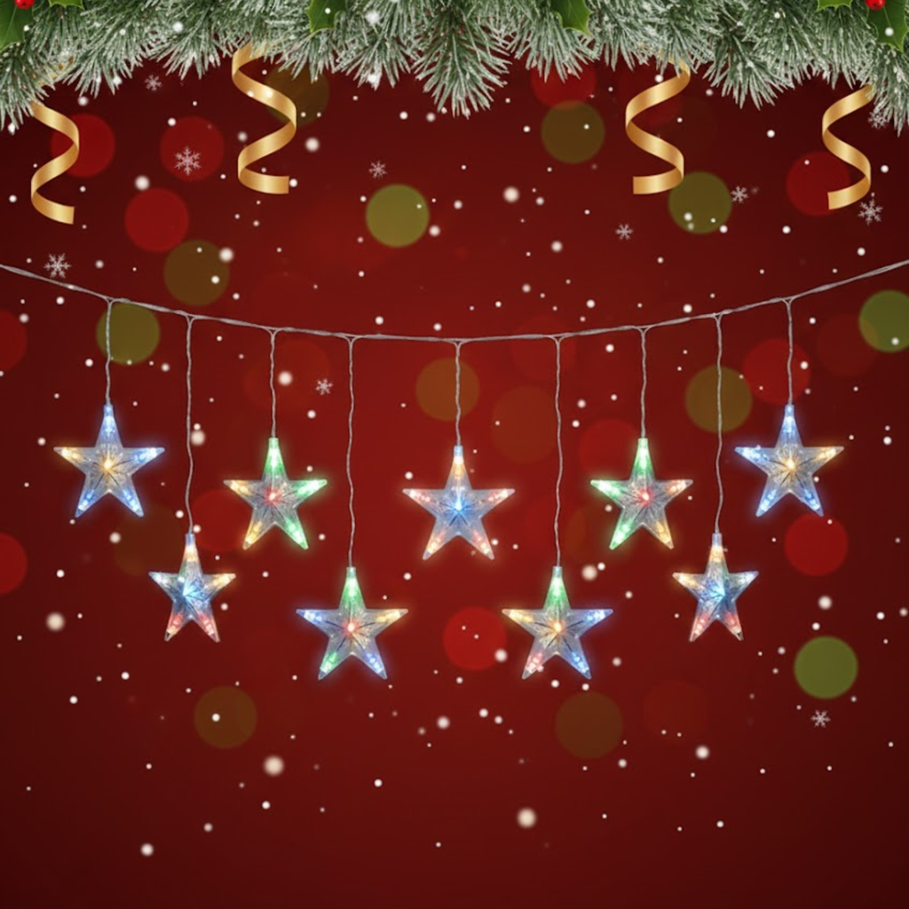 Cortina LED de Estrellas Five-Pointed Star – Decoración Navideña y Festiva