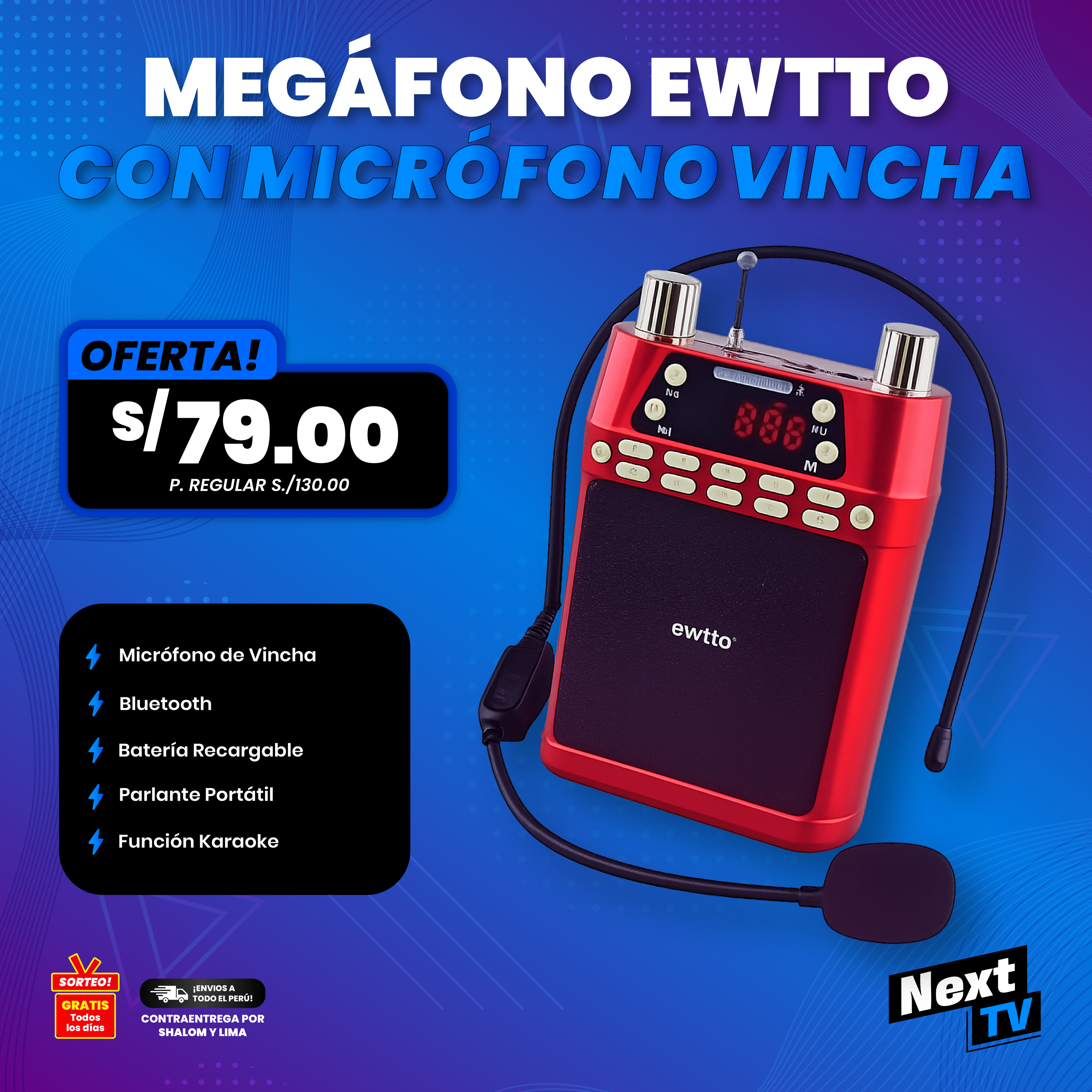 MEGÁFONO EWTTO CON MICRÓFONO DE VINCHA