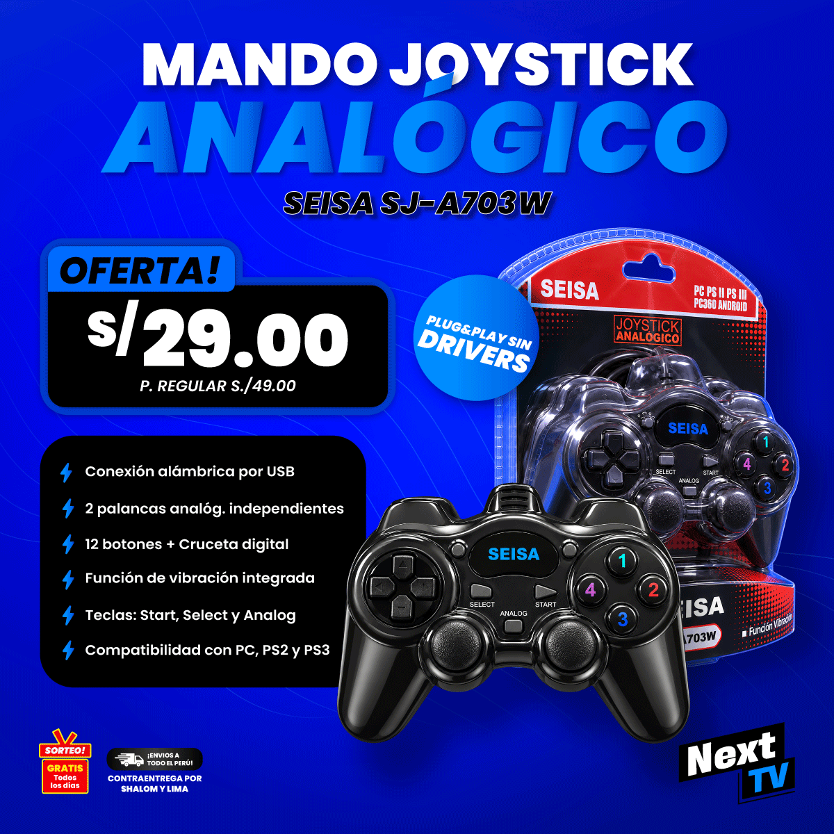 MANDO JOYSTICK ANALÓGICO SEISA SJ-A703W - PC381