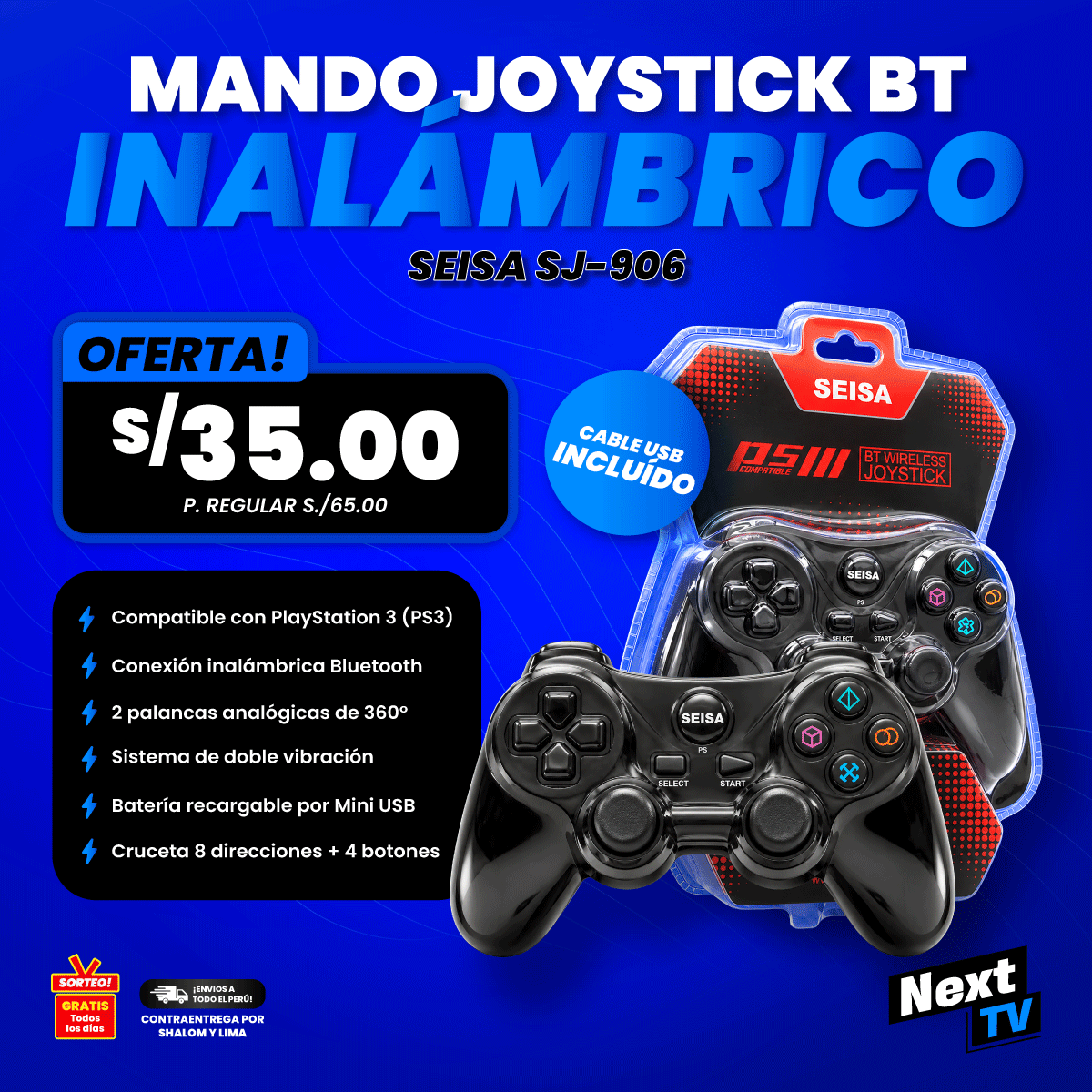 MANDO JOYSTICK INALÁMBRICO BLUETOOTH SEISA SJ-906 - PC385