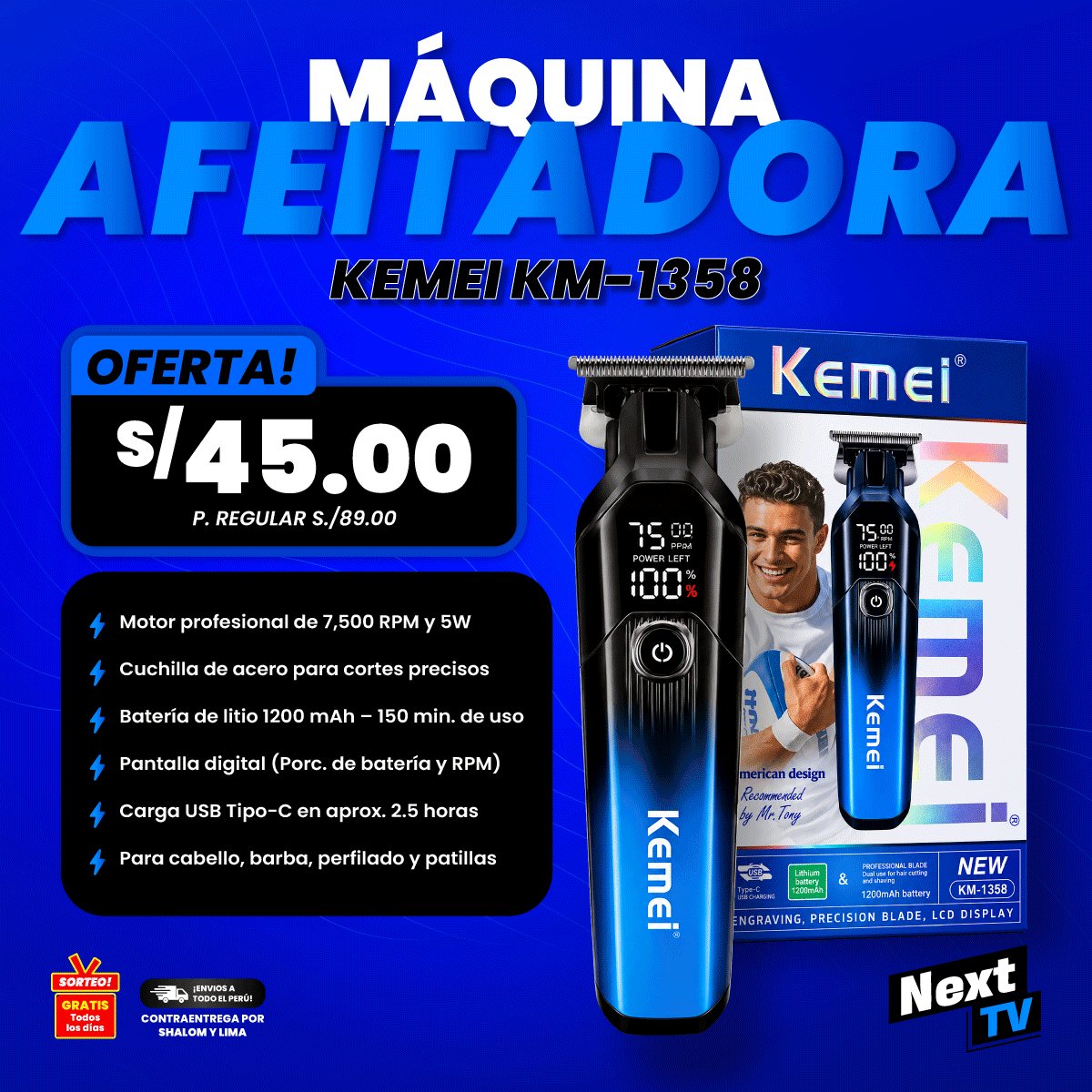 MÁQUINA AFEITADORA KEMEI KM-1358 - N2187