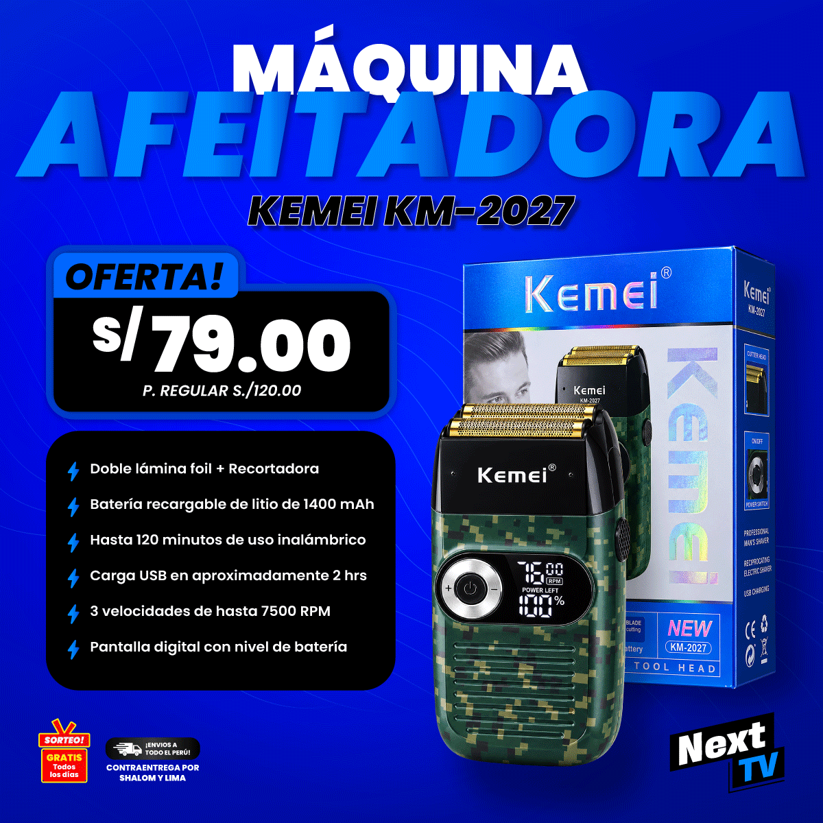 MÁQUINA AFEITADORA KEMEI KM-2027 - N2189