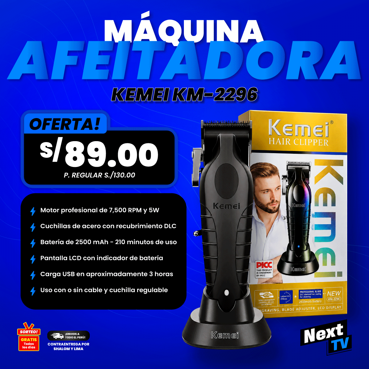 MÁQUINA AFEITADORA KEMEI KM-2296 - N1404