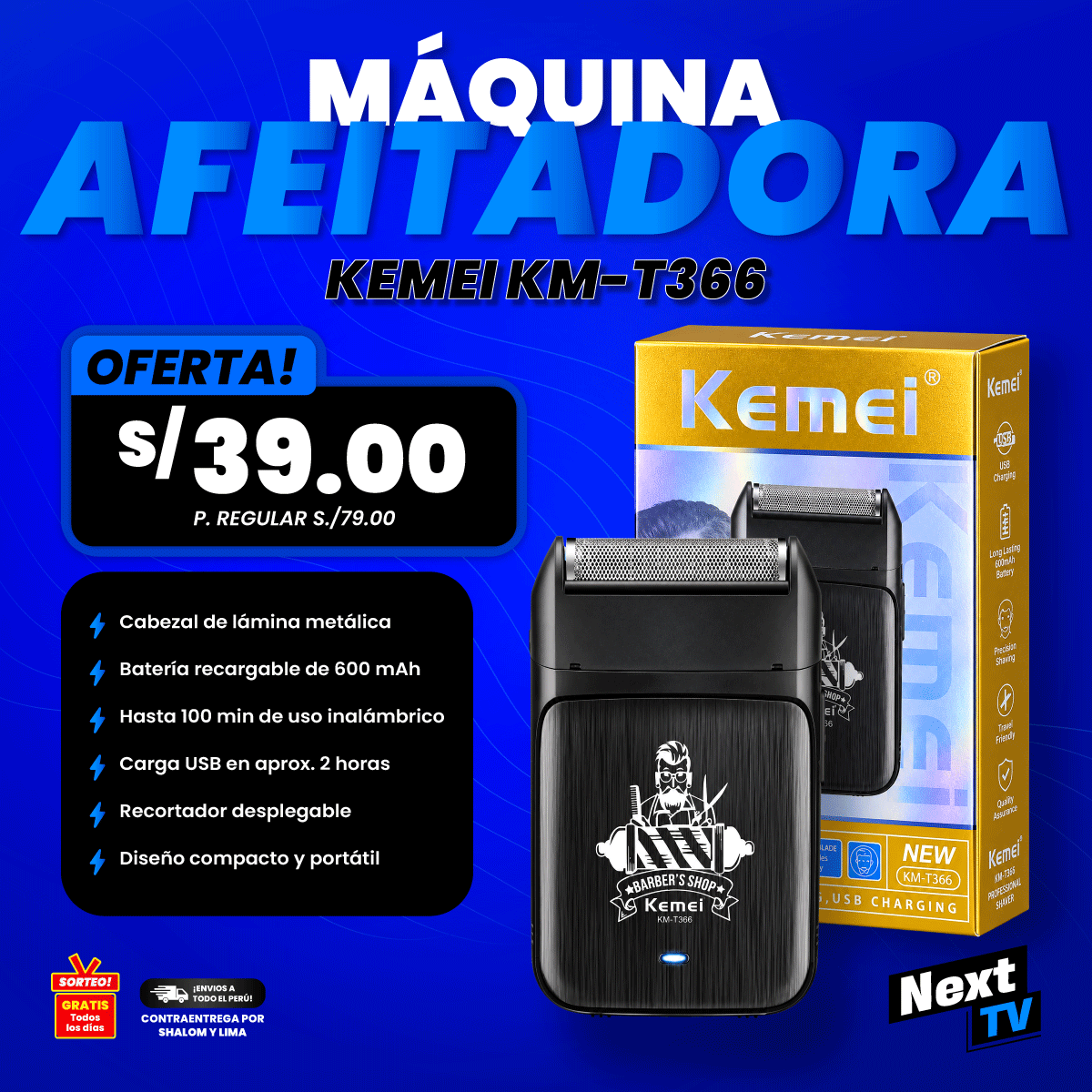 MÁQUINA AFEITADORA KEMEI KM-T366 - N1405