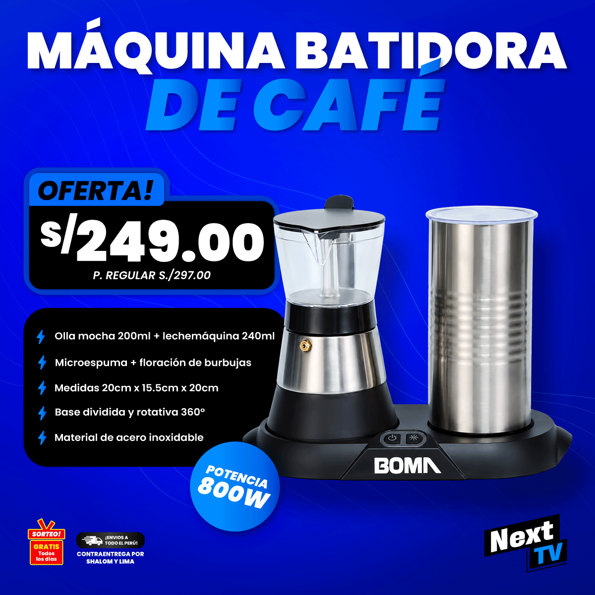 MÁQUINA BATIDORA DE CAFÉ BOMA 800W