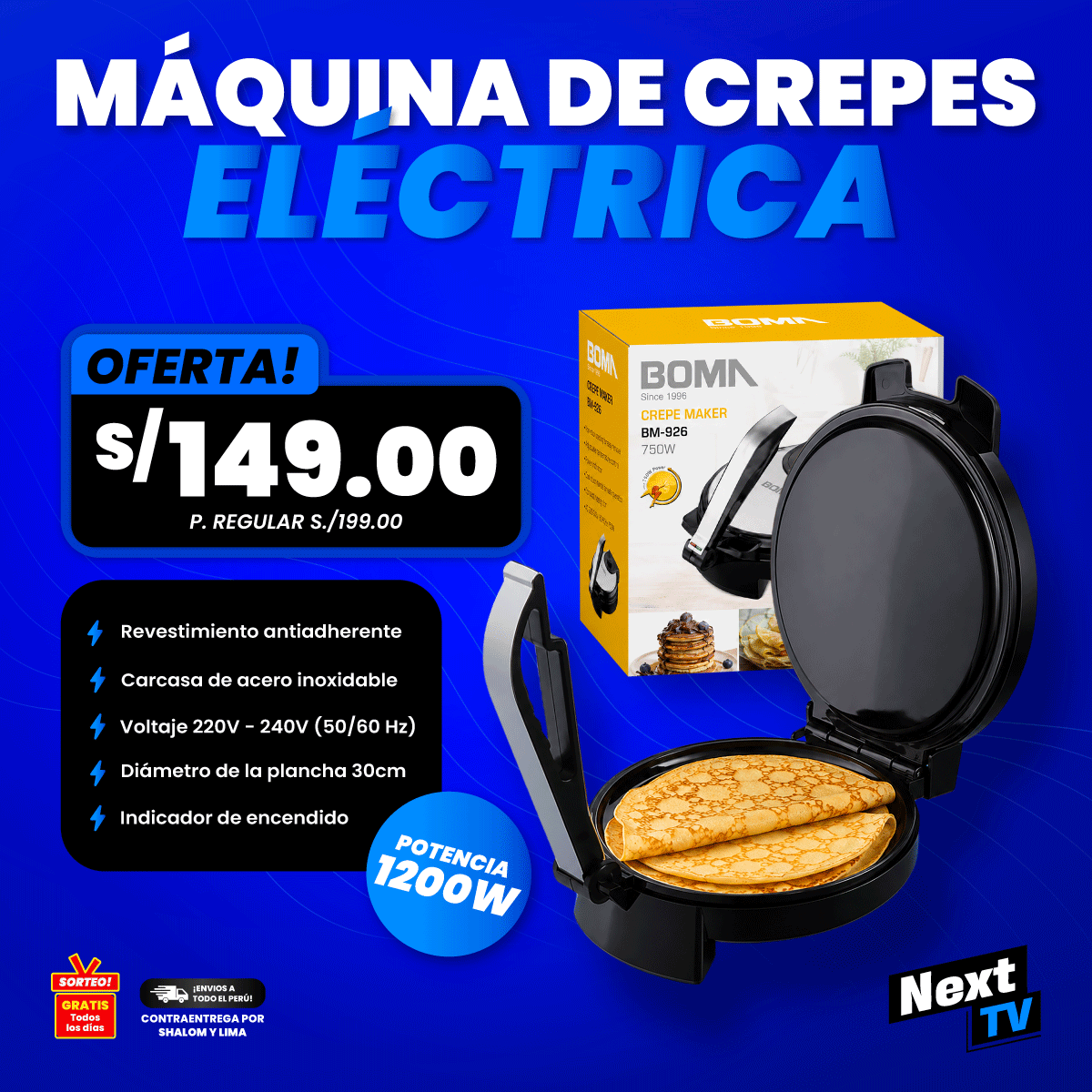 MÁQUINA DE CREPES ELÉCTRICA 1200W BM-20103