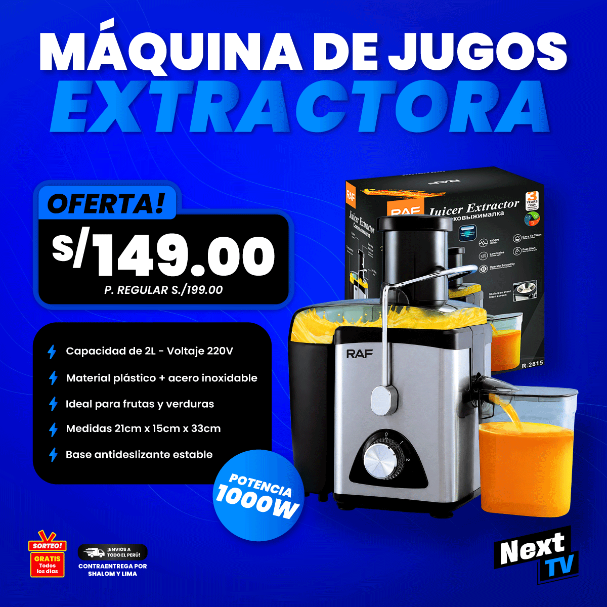 MÁQUINA EXTRACTORA DE FRUTAS Y VERDURAS RAF 1000W