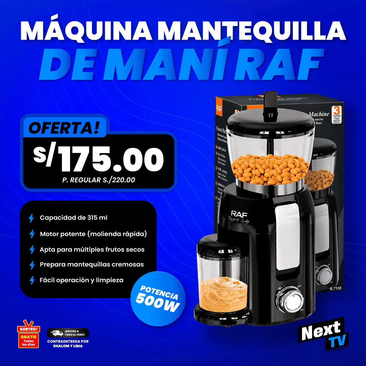 MÁQUINA MANTEQUILLA DE MANÍ RAF R7138 500W - L793