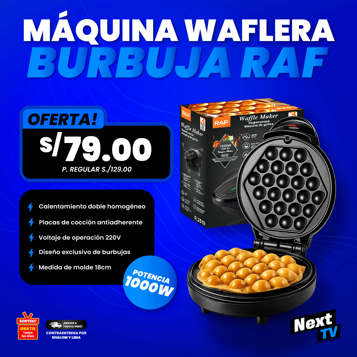MÁQUINA WAFLERA BURBUJA RAF 1000W