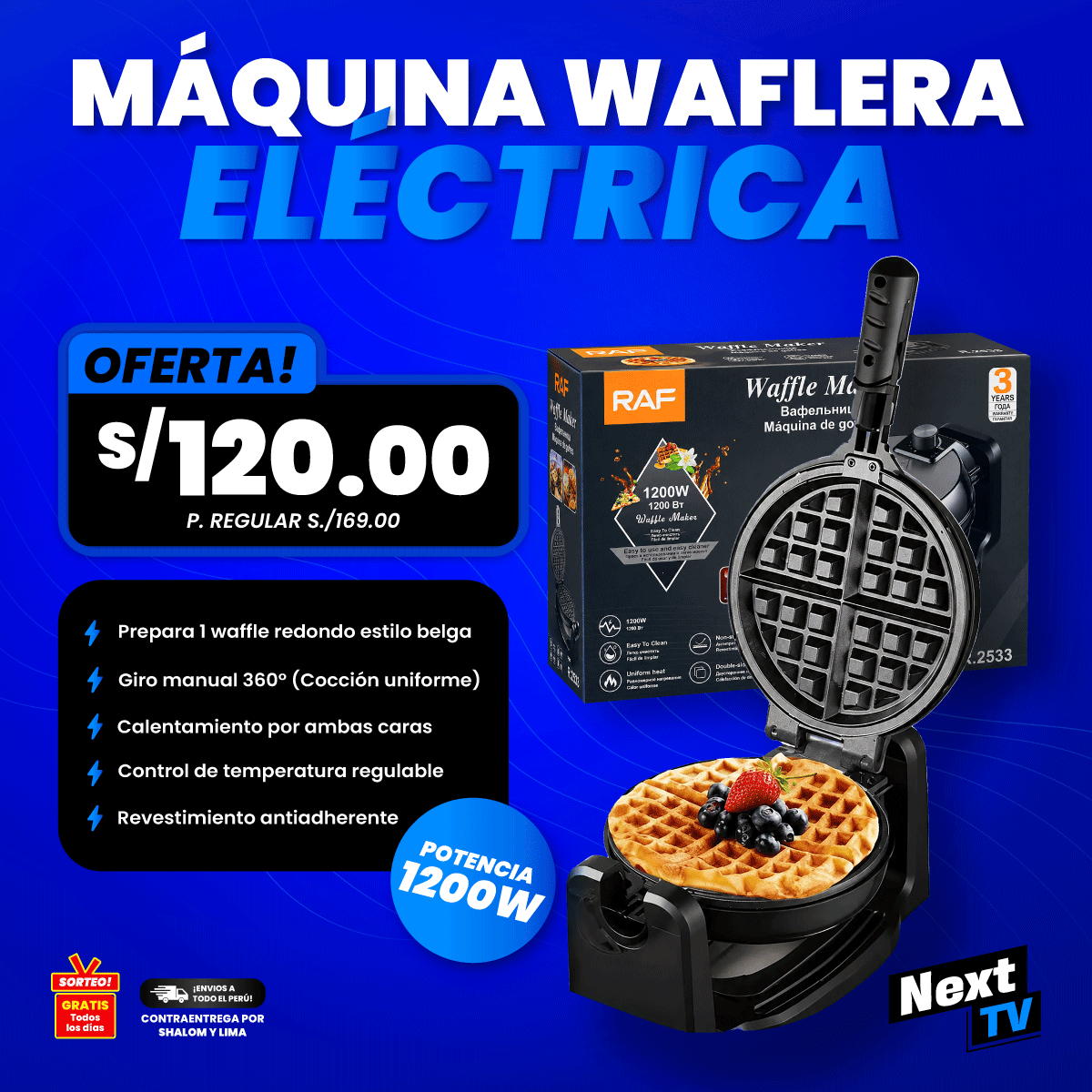 MÁQUINA WAFLERA ELÉCTRICA 1200W RAF R2533 - L718