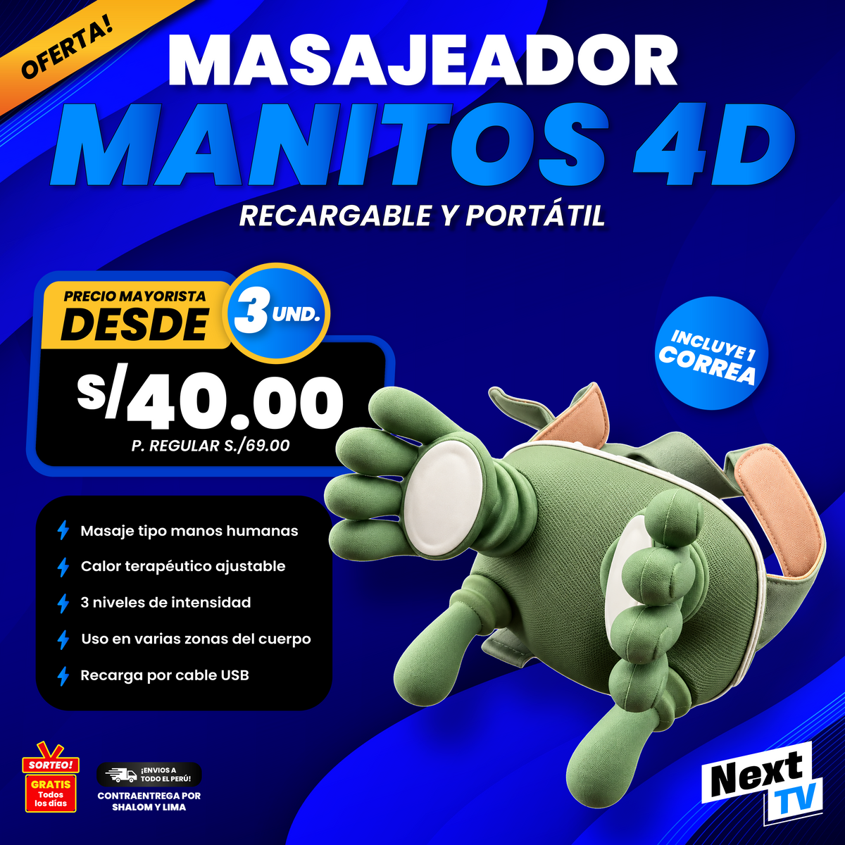 MASAJEADOR TIPO MANITOS 4D - PRECIO MAYORISTA