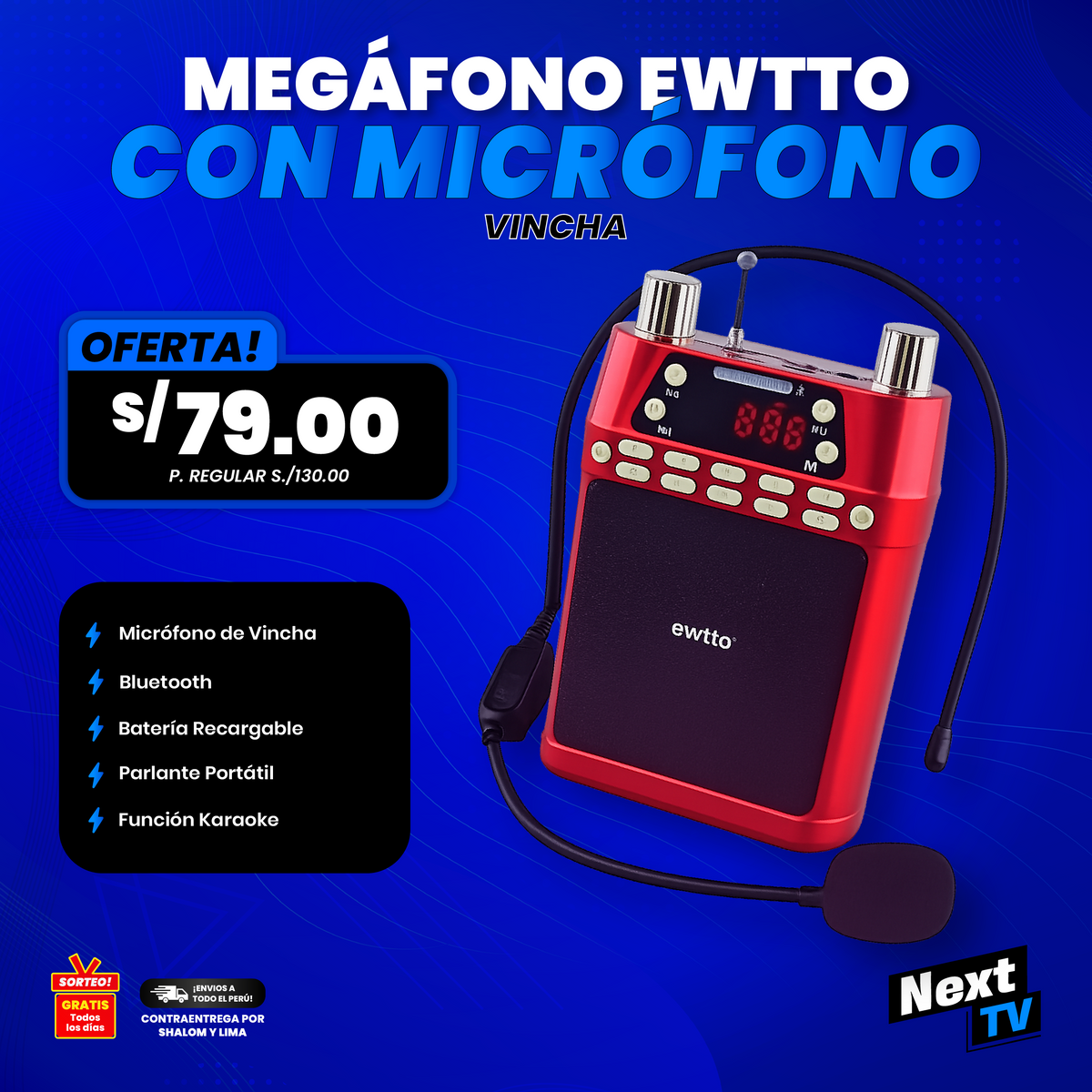 MEGÁFONO EWTTO CON MICRÓFONO DE VINCHA
