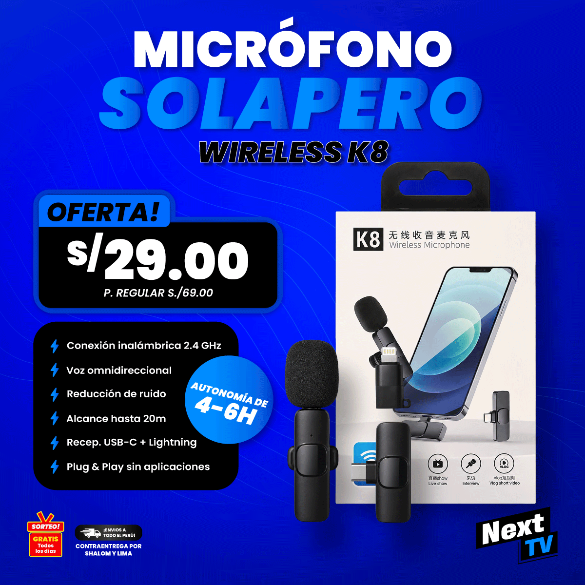 MICRÓFONO SOLAPERO WIRELESS K8