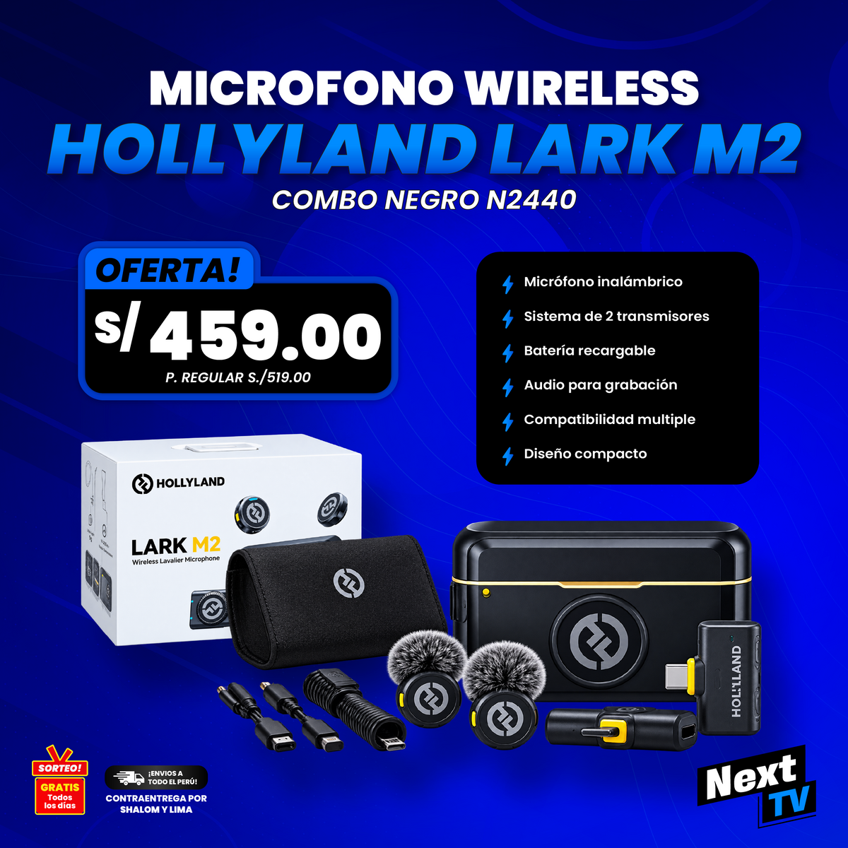 MICROFONO WIRELESS HOLLYLAND LARK M2 COMBO NEGRO N2440