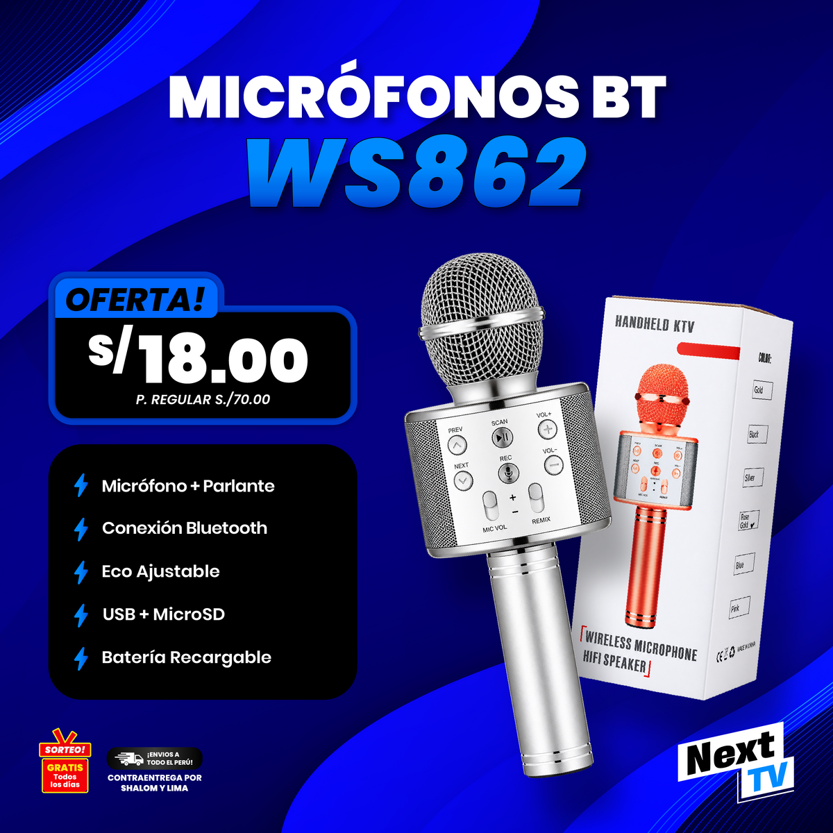MICROFONO BLUETOOTH INALAMBRICO WS862 PLATEADO