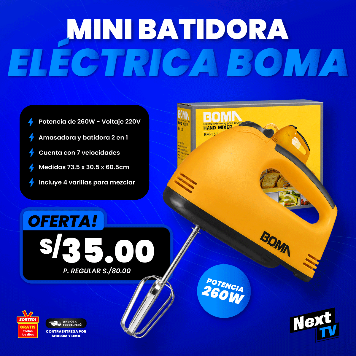 MINI BATIDORA ELÉCTRICA BOMA 260W