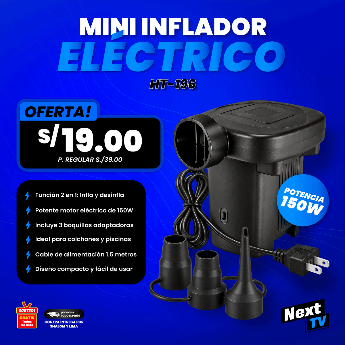 MINI INFLADOR ELÉCTRICO HT-196 - N1224