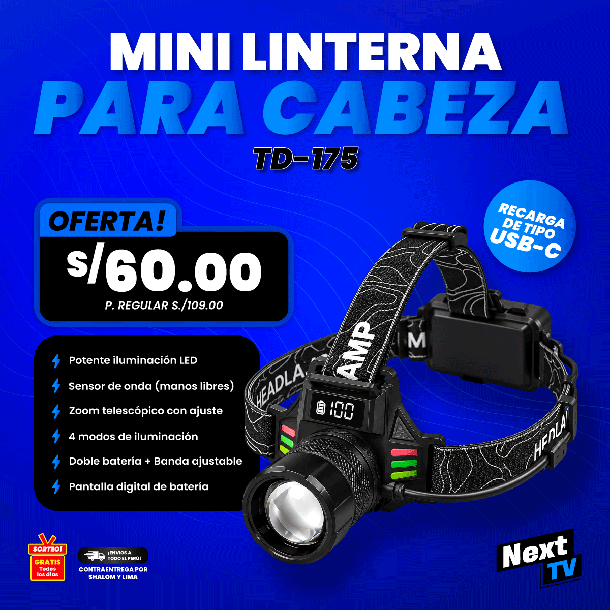 MINI LINTERNA PARA CABEZA TD-175 - N1561