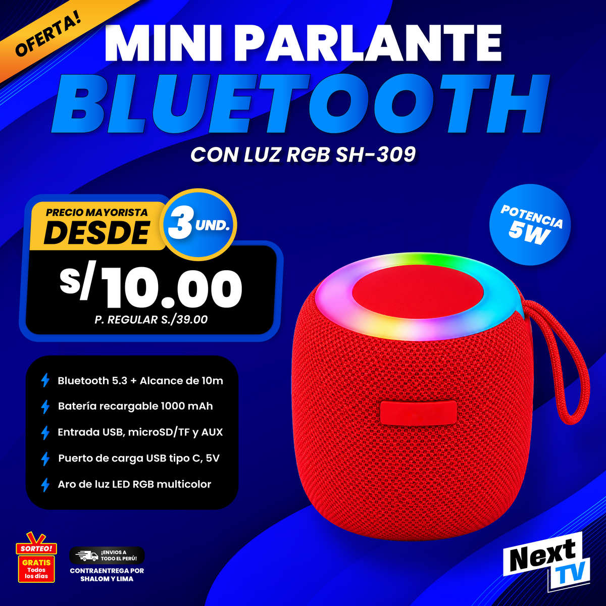 MINI PARLANTE BLUETOOTH SH-309 - P383 - PRECIO MAYORISTA