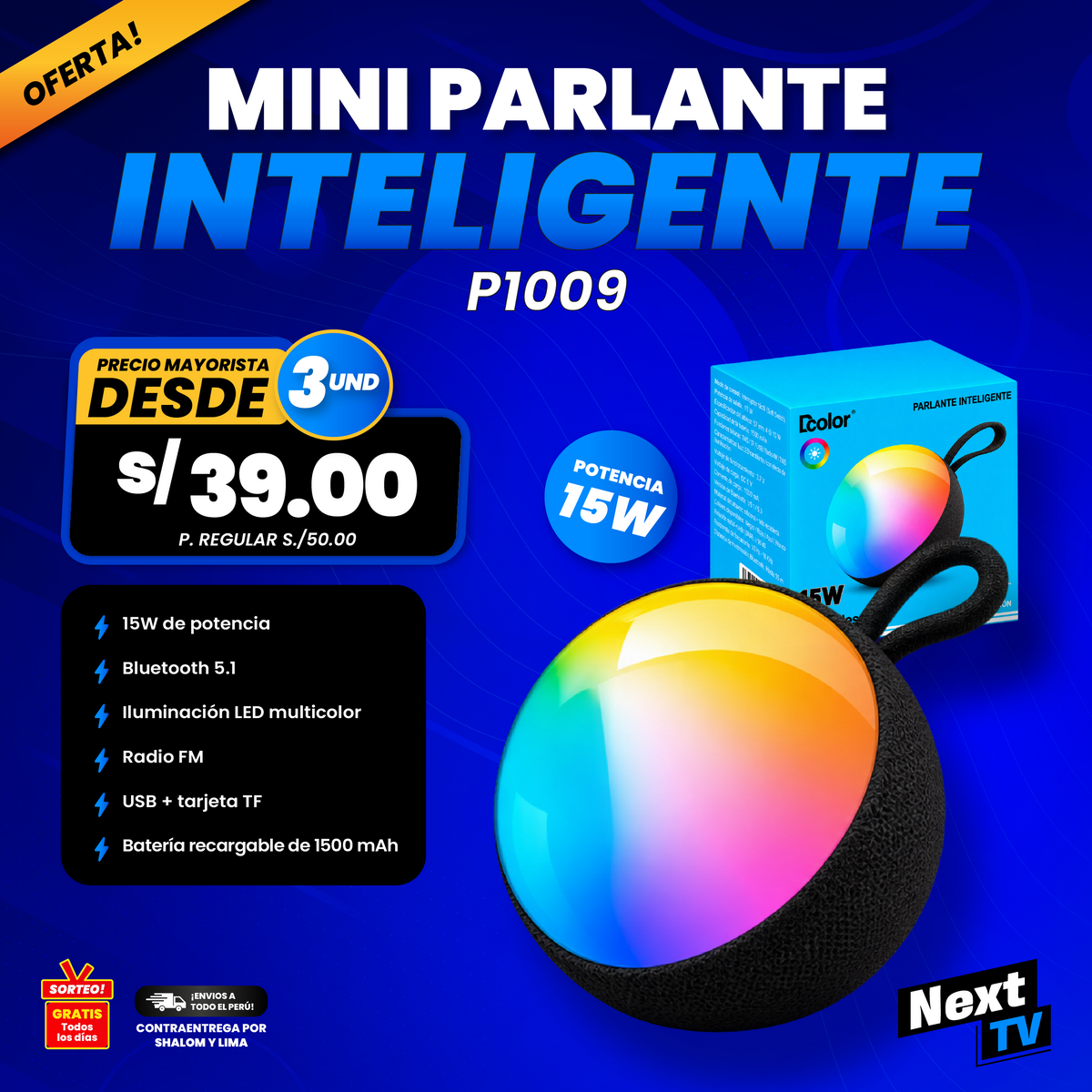 MINI PARLANTE INTELIGENTE DCOLOR 15W P1009 - PRECIO MAYORISTA