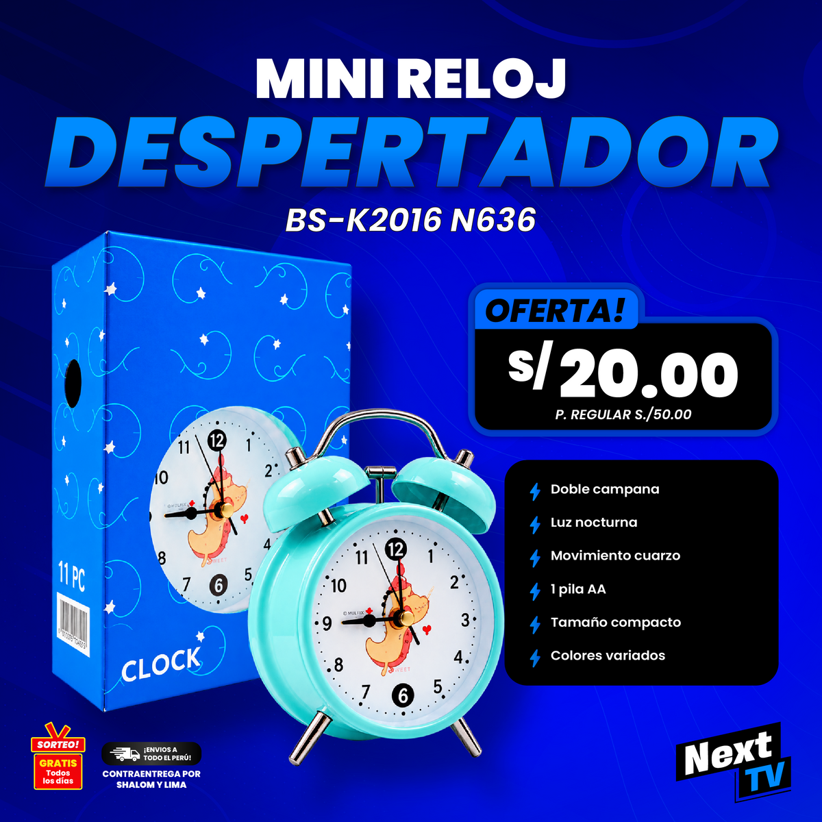 MINI RELOJ DESPERTADOR BS-K2016 N636