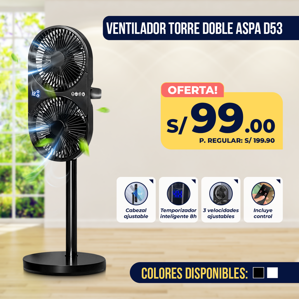 Ventilador D-53 con Doble Hélices Negro