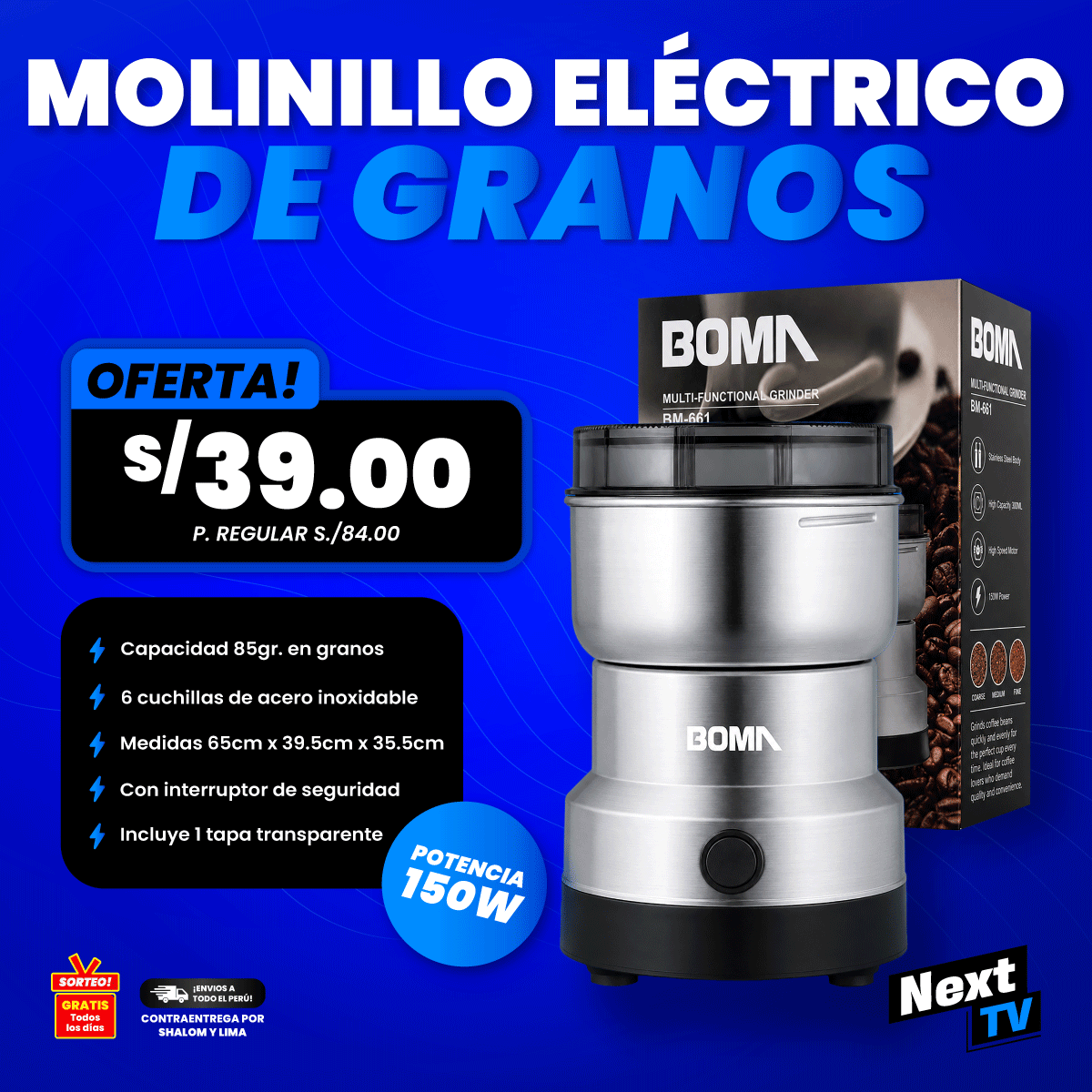 MOLINILLO ELÉCTRICO DE GRANOS 150W