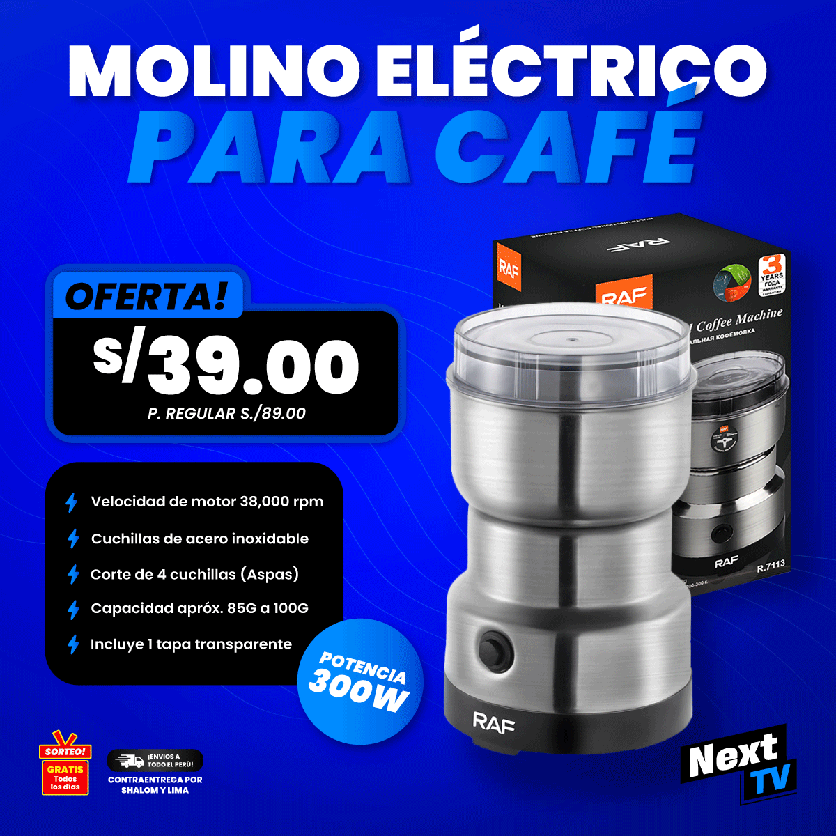 MOLINO ELÉCTRICO PARA CAFÉ 300W