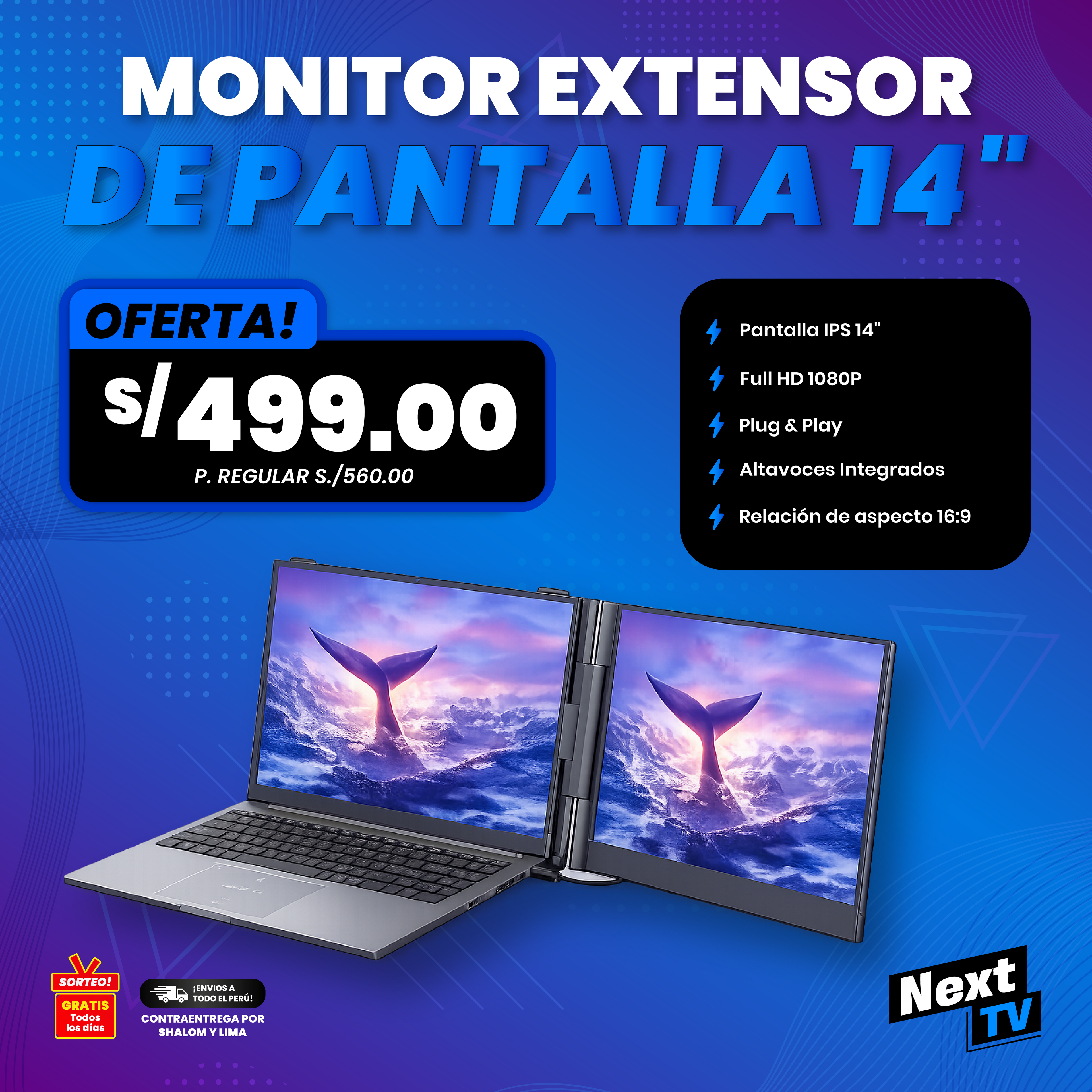 MONITOR EXTENSOR DE PANTALLA PORTÁTIL 14"