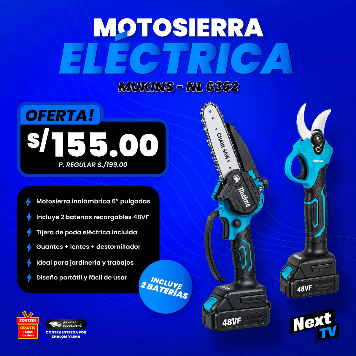 MOTOSIERRA ELÉCTRICA 48VF X2 BATERÍAS - N2381