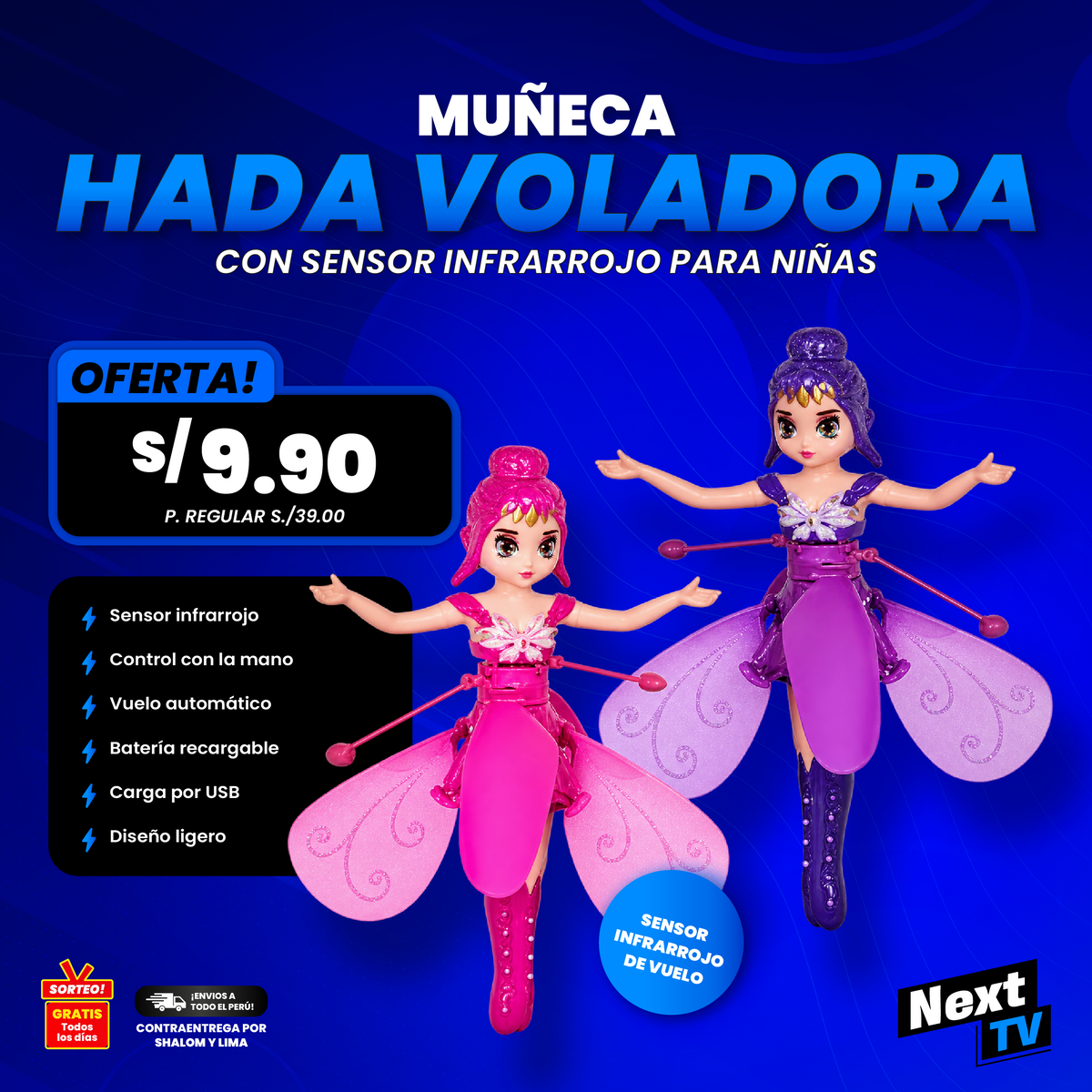 MUÑECA HADA VOLADORA CON SENSOR INFRARROJO PARA NIÑAS