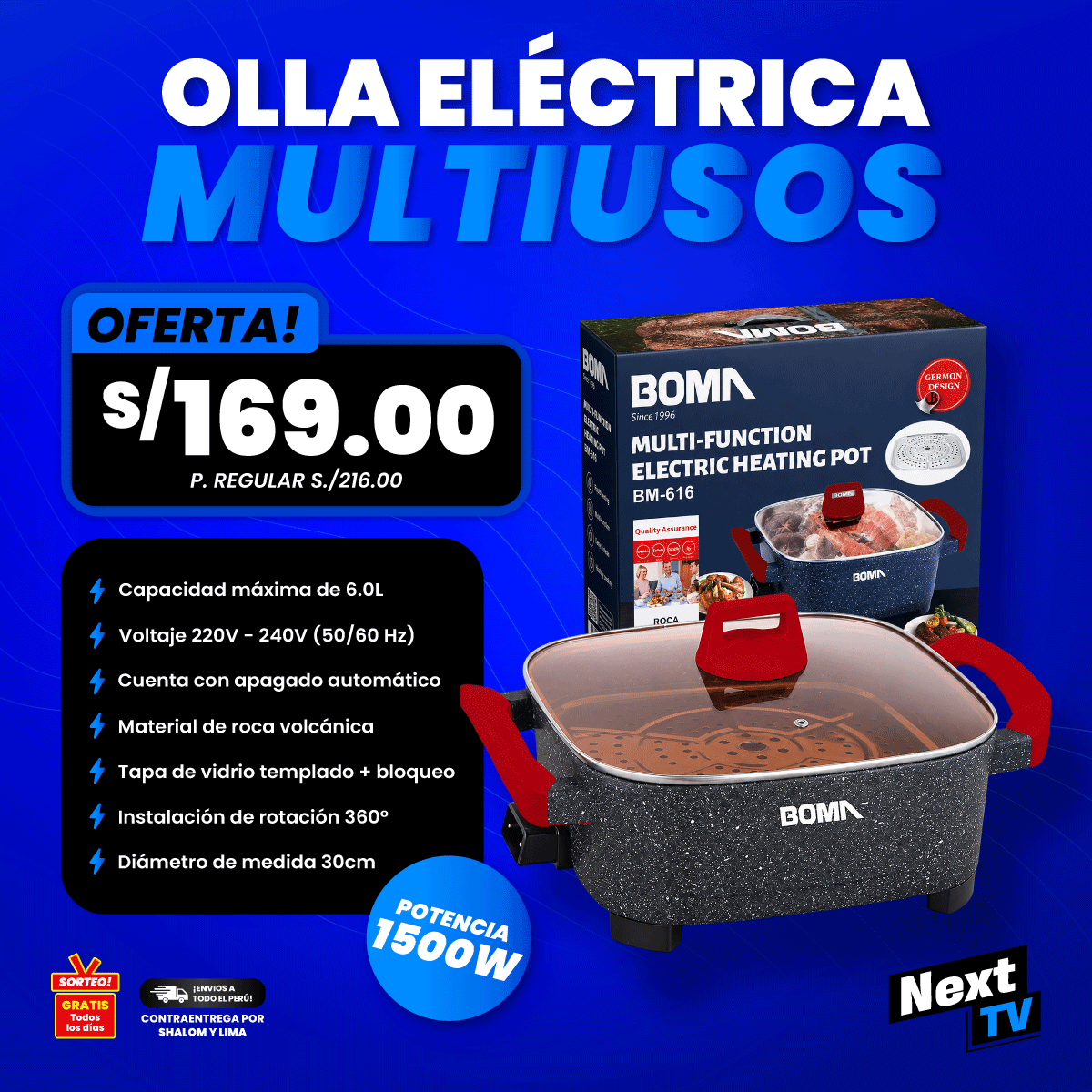 OLLA ELÉCTRICA MULTIUSOS 6L 1500W