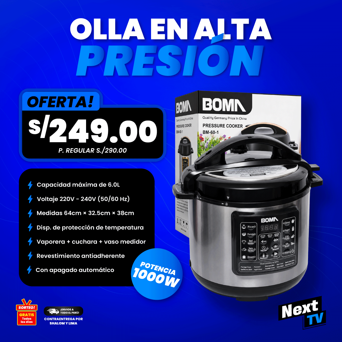 OLLA EN ALTA PRESIÓN 6L 1000W