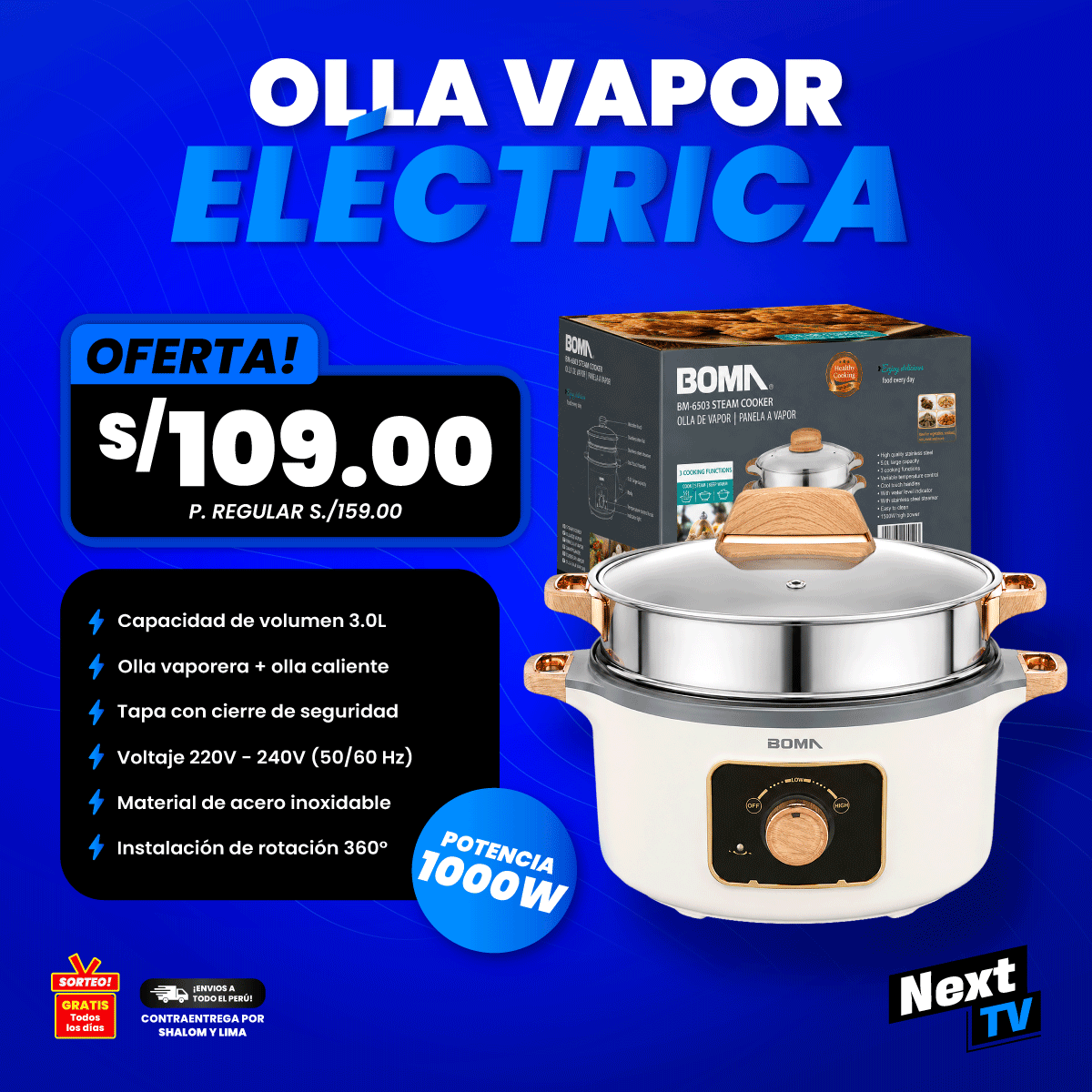 OLLA VAPOR ELÉCTRICA 3L 1000W