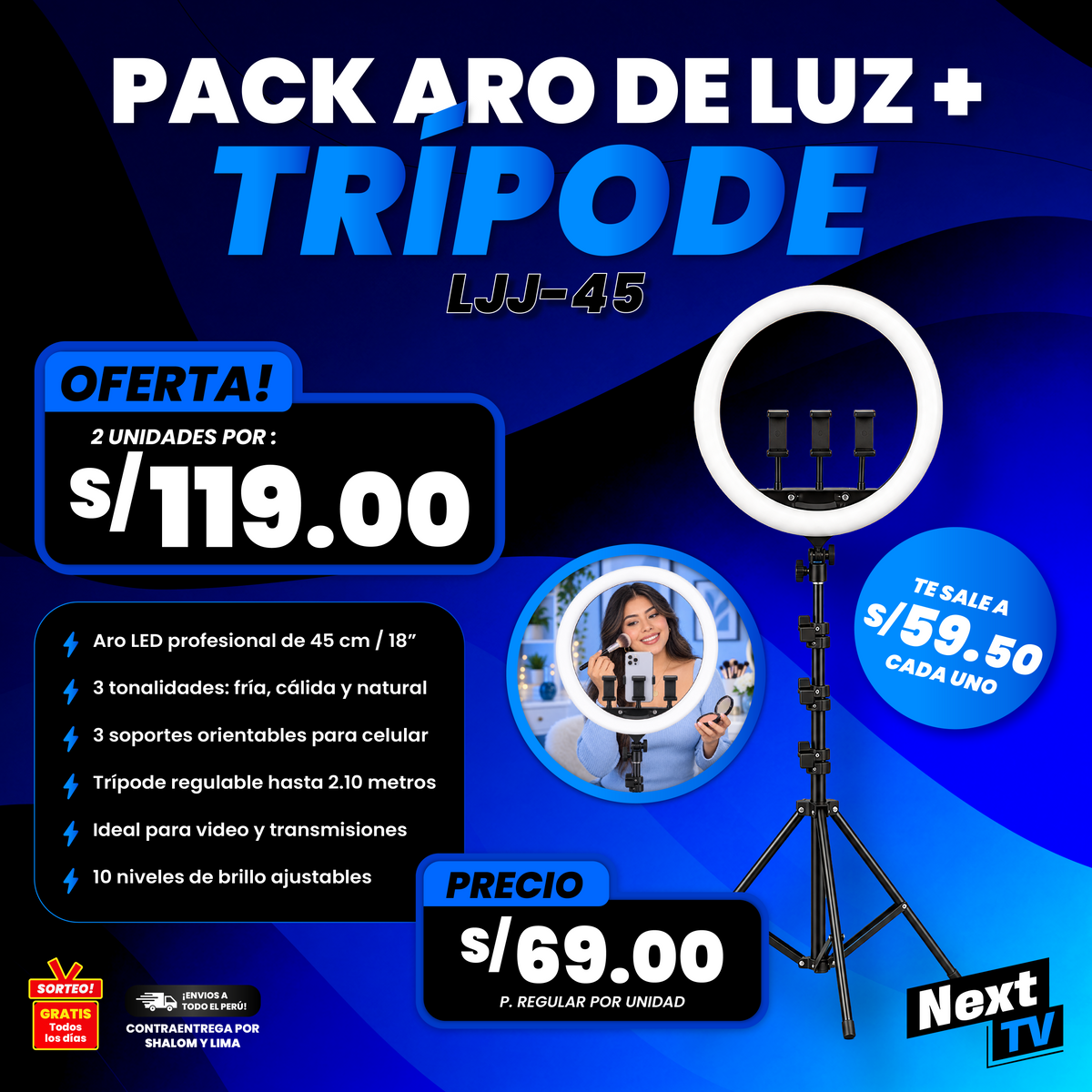 PACK ARO DE LUZ + TRÍPODE LJJ-45 - N143