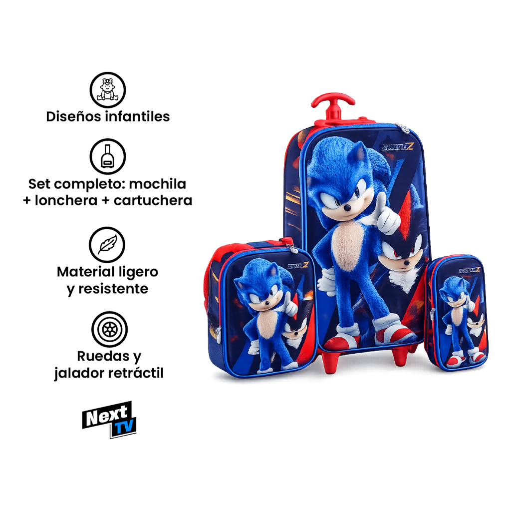Set Mochila con Ruedas 3 en 1 (Mochila + Lonchera + Cartuchera)