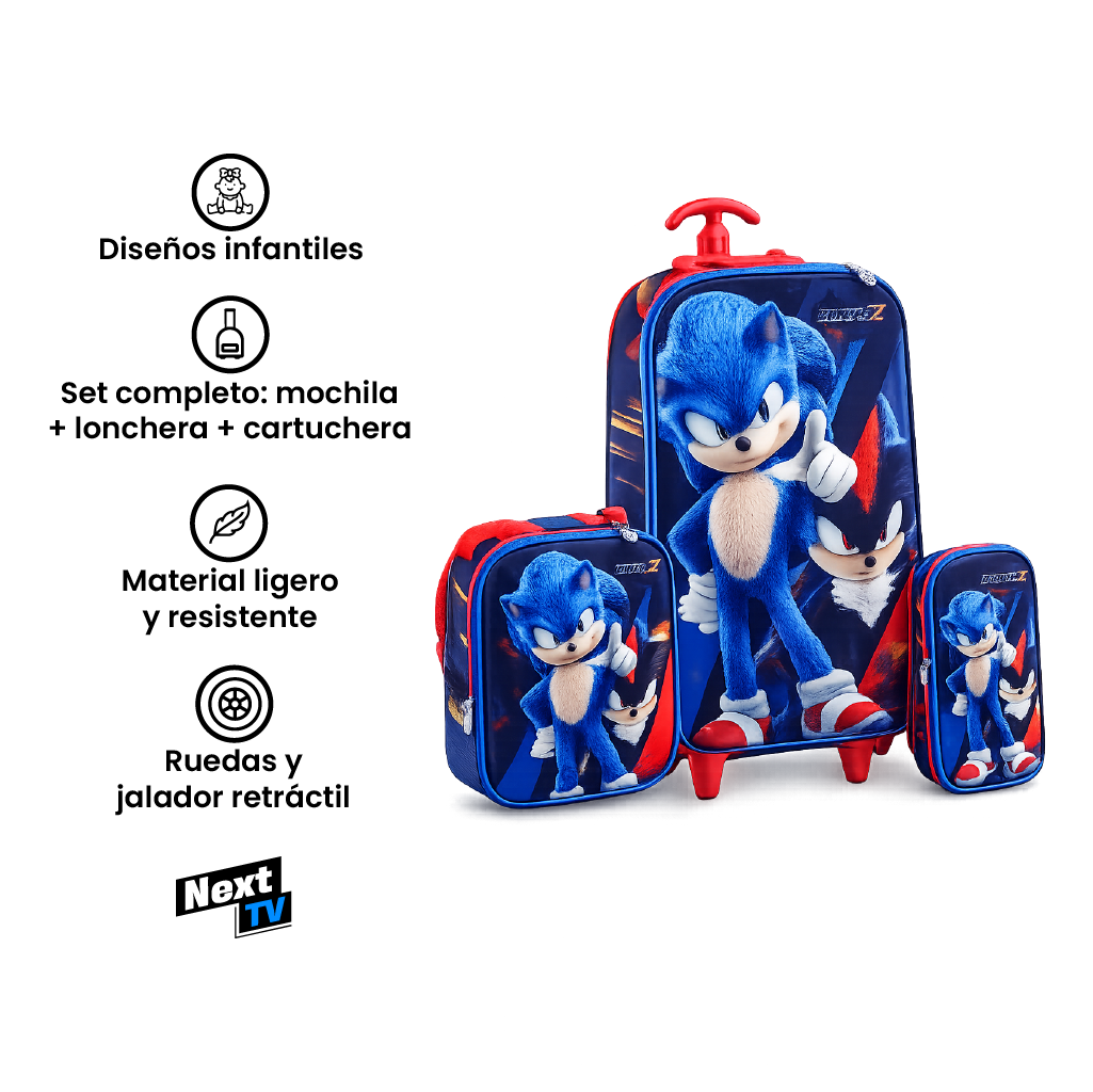 Set Mochila con Ruedas 3 en 1 (Mochila + Lonchera + Cartuchera)