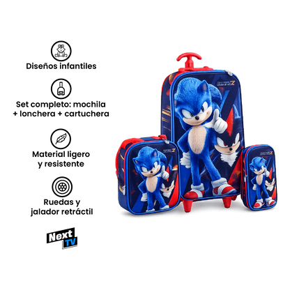 Set Mochila con Ruedas 3 en 1 (Mochila + Lonchera + Cartuchera)