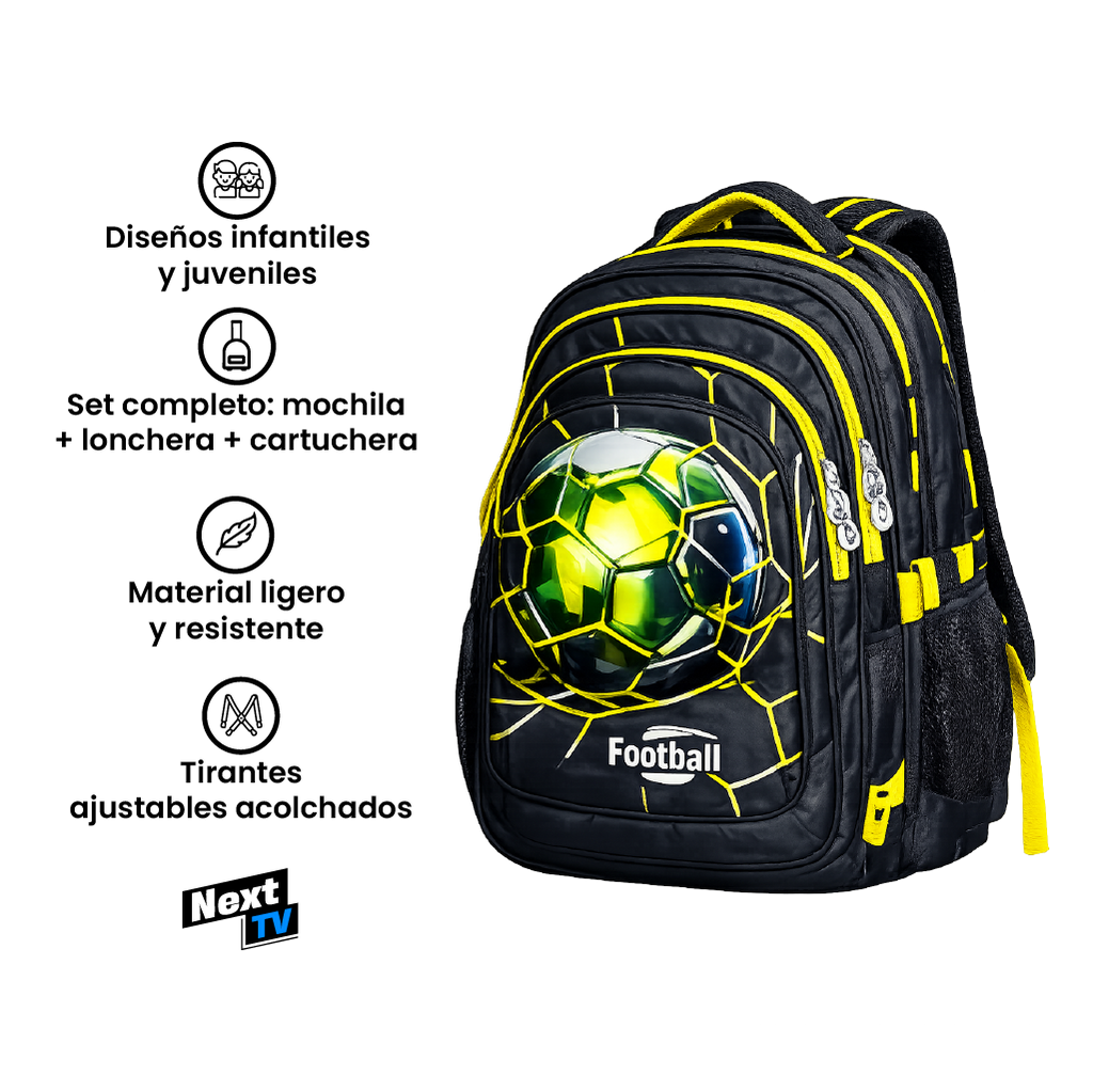 Set 3 en 1 Mochila + Lonchera + Cartuchera