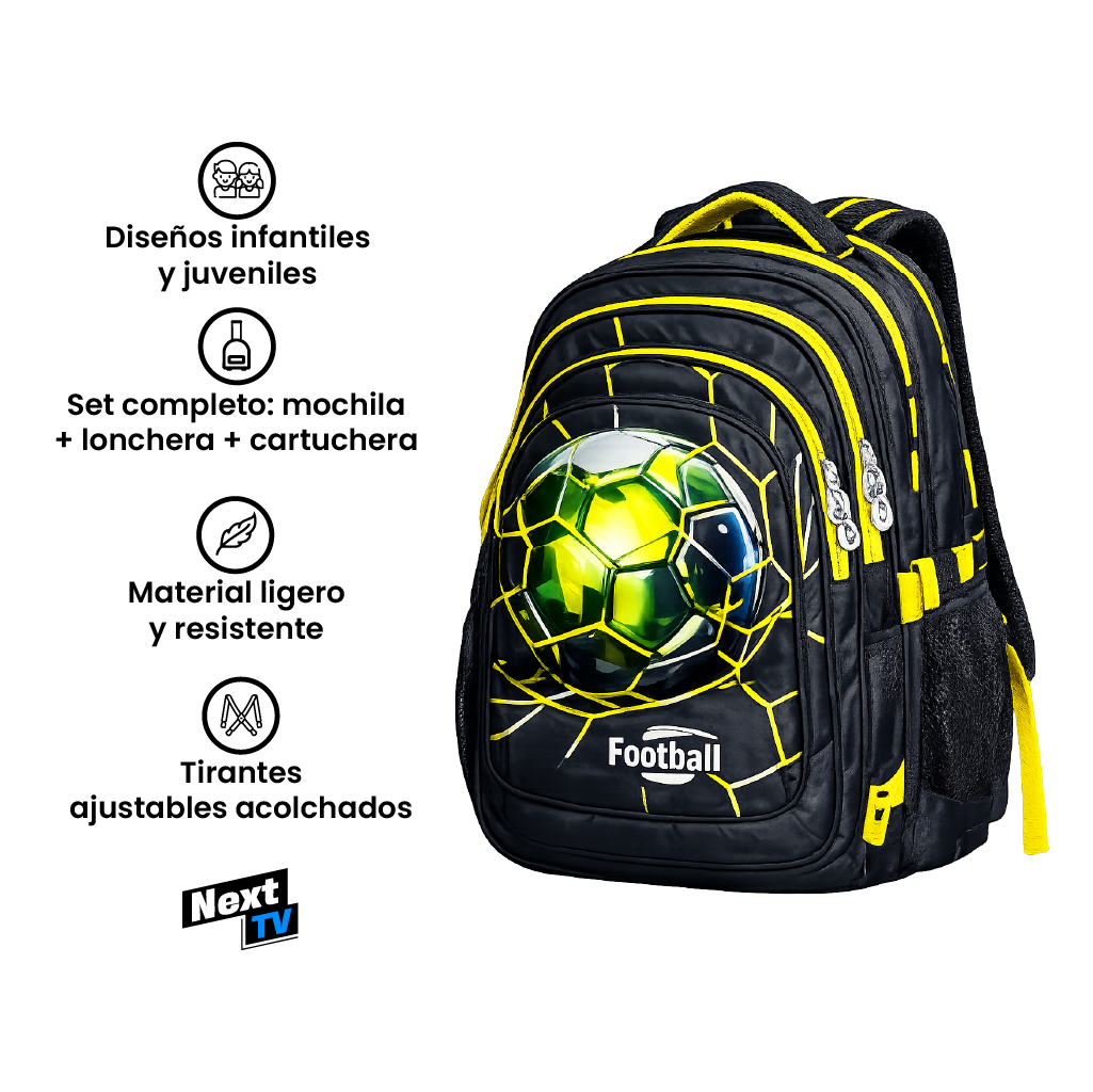 Set 3 en 1 Mochila + Lonchera + Cartuchera