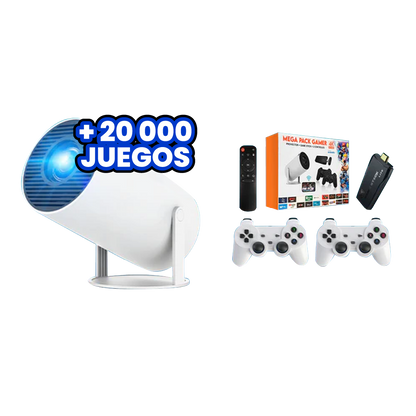MEGA PACK GAMER – Proyector + Game Stick 4K + 2 Controles Inalámbricos