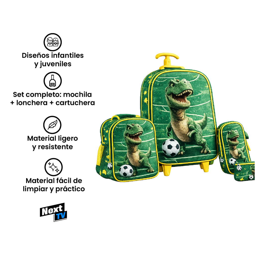 Set Mochila con Ruedas + Lonchera + Cartuchera