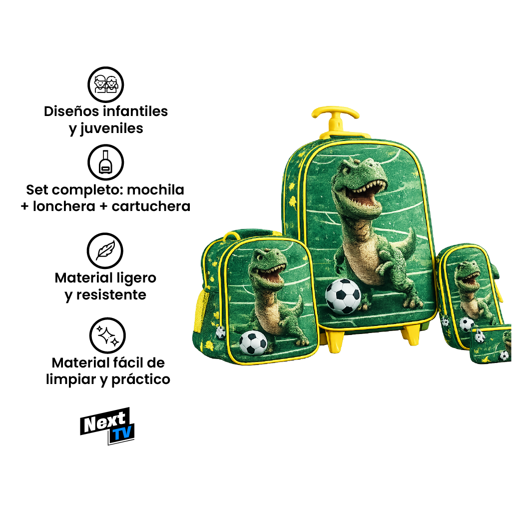 Set Mochila con Ruedas + Lonchera + Cartuchera