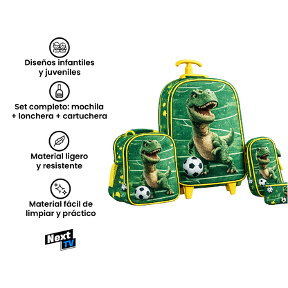 Set Mochila con Ruedas + Lonchera + Cartuchera