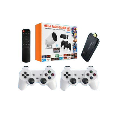 MEGA PACK GAMER – Proyector + Game Stick 4K + 2 Controles Inalámbricos