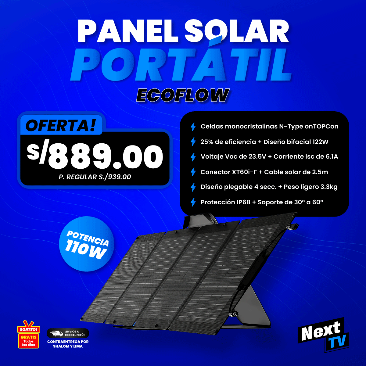 PANEL SOLAR PORTÁTIL ECOFLOW 110W - N2290