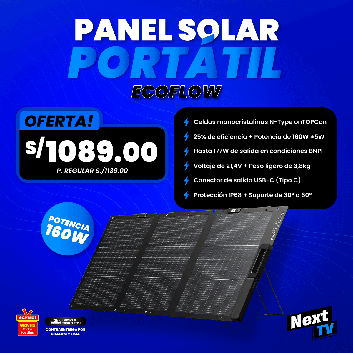 PANEL SOLAR PORTÁTIL ECOFLOW 160W - N2291