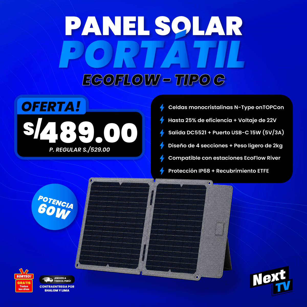 PANEL SOLAR PORTÁTIL ECOFLOW 60W - N2289